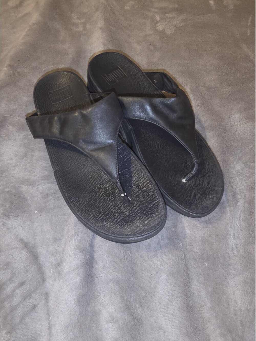 Fitflop Women's Slide Sandals Lulu Leather Toepost Black I88-001 US Women 9